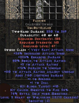 Passion Champion Sword - 225% ED & 80% AR - Perfect - Europe Non-Ladder