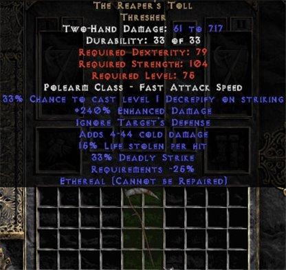 The Reaper's Toll - Ethereal - 240% ED & 15% LL - Perfect - East Non-Ladder