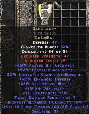 Sanctuary Kite Shield - 70 Res & 175% ED - Perfect - West Non-Ladder