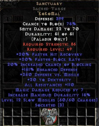 Sanctuary Sacred Targe - 45 Res - 105-114 Res - West Non-Ladder