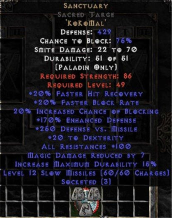 Sanctuary Sacred Targe - 45 Res - 95-104 Res - West Non-Ladder