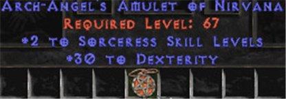 Sorceress Amulet - 2 All Sorc Skills & 30 Dex - West Non-Ladder