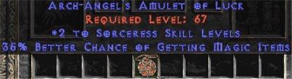 Sorceress Amulet - 2 All Sorc Skills & 35% MF - West Non-Ladder