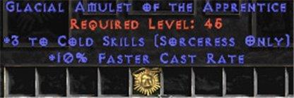 Sorceress Amulet - 3 Cold Spells & 10% FCR - West Non-Ladder