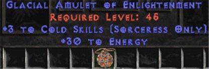 Sorceress Amulet - 3 Cold Spells & 30 Energy - West Non-Ladder