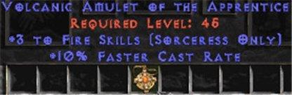 Sorceress Amulet - 3 Fire Spells & 10% FCR - Europe Non-Ladder