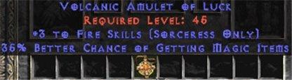 Sorceress Amulet - 3 Fire Spells & 35% MF - West Non-Ladder