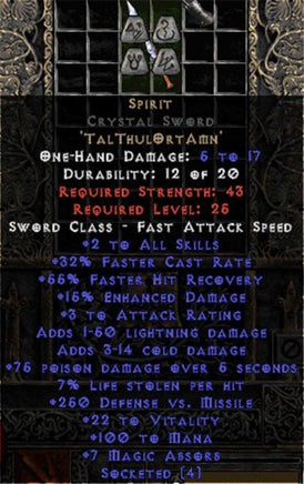 Spirit Crystal Sword - 30-34% FCR - West Non-Ladder