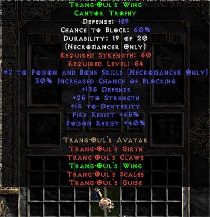 Trang-Oul's Wing - 189 Def, +45% Fire Resist - Perfect - West Non-Ladder