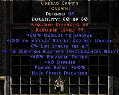 Undead Crown - 113 Def, +60% ED, +100 ARU - Perfect - Europe Non-Ladder