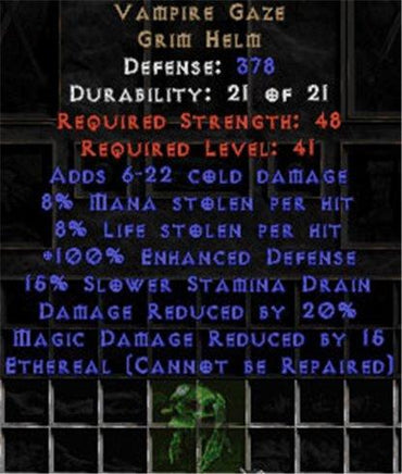 Vampire Gaze - Ethereal - 20% DR/8% LL/8% ML/15 MDR - Perfect - East Non-Ladder