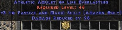 Amazon Amulet - 3 Passive/Magic Skills & 25 PDR - West Non-Ladder