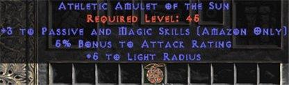 Amazon Amulet - 3 Passive/Magic Skills & 5% AR - West Non-Ladder
