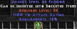 100 Attack Rating / -15% Requirements Jewel - East Non-Ladder