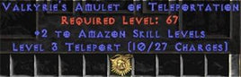 Amazon Amulet - 2 All Zon Skills & Teleport - Europe Non-Ladder
