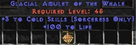 Sorceress Amulet - 3 Cold Spells & 100 Life - West Non-Ladder