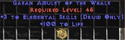 Druid Amulet - 3 Elemental & 100 Life - West Ladder