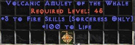 Sorceress Amulet - 3 Fire Spells & 100 Life - West Non-Ladder