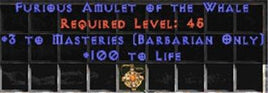Barbarian Amulet - 3 Combat Masteries & 100 Life - East Ladder