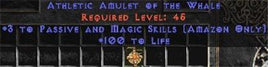 Amazon Amulet - 3 Passive/Magic Skills & 100 Life - West Non-Ladder