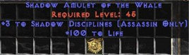 Assassin Amulet - 3 Shadow Disciplines & 100 Life - Europe Non-Ladder