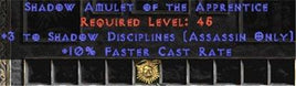 Assassin Amulet - 3 Shadow Disciplines & 10% FCR - Europe Non-Ladder