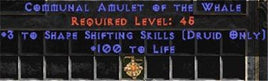 Druid Amulet - 3 Shapeshifting & 100 Life - East Non-Ladder