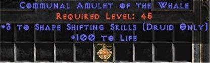Druid Amulet - 3 Shapeshifting & 100 Life - East Non-Ladder
