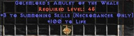 Necromancer Amulet - 3 Summoning Spells & 100 Life - West Non-Ladder
