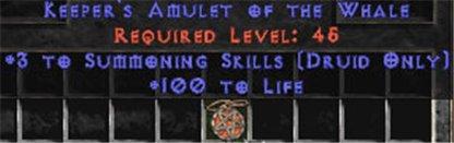 Druid Amulet - 3 Summoning & 100 Life - East Non-Ladder