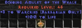 Barbarian Amulet - 3 Warcries & 100 Life - Europe Non-Ladder