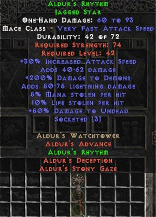 Aldur's Rhythm - 3 Sockets - Perfect - East HC Ladder