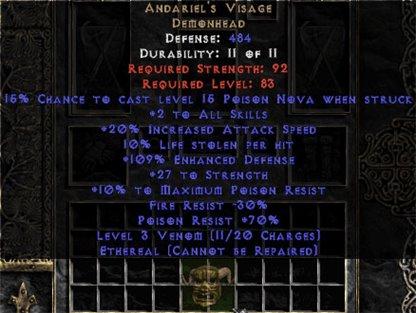 Andariel's Visage - Ethereal - 10% LL - East HC Ladder