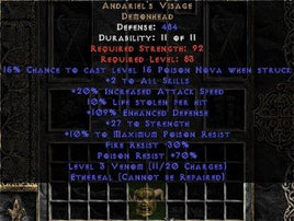 Andariel's Visage - Ethereal - 10% LL - Europe Non-Ladder