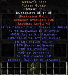 Arreat's Face - Ethereal - 180-199% & 6% LL - Europe Non-Ladder
