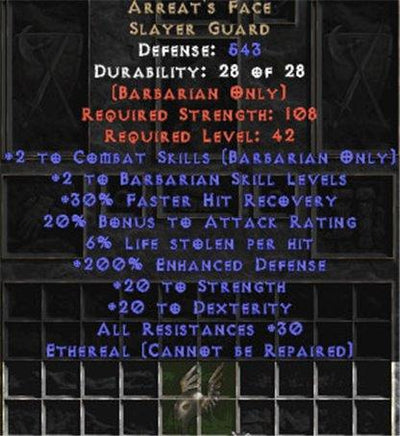 Arreat's Face - Ethereal - 200% ED & 6% LL - Perfect - Europe Non-Ladder