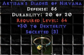 Artisan's Tiara/Diadem of Nirvana - 30 Dex/3 Socket - East Non-Ladder