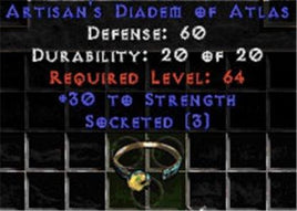 Artisan's Tiara/Diadem of the Atlas - 30 Str/3 Socket - Europe Non-Ladder
