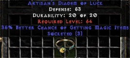 Artisan's Tiara/Diadem of Luck - 35% Magic Find/3 Socket - Europe Ladder