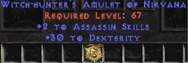 Assassin Amulet - 2 All Assn Skills & 30 Dex - Europe Non-Ladder