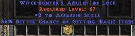 Assassin Amulet - 2 All Assn Skills & 35% MF - Europe Non-Ladder