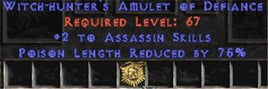 Assassin Amulet - 2 All Assn Skills & 75% PLR - East HC Ladder