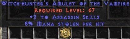Assassin Amulet - 2 All Assn Skills & 8% ML - Europe HC Ladder