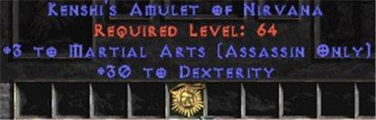 Assassin Amulet - 3 Martial Arts & 30 Dex - East Ladder