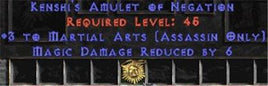 Assassin Amulet - 3 Martial Arts & 6 MDR - Europe Non-Ladder