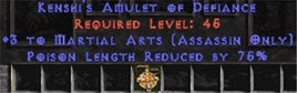 Assassin Amulet - 3 Martial Arts & 75% PLR - East Non-Ladder