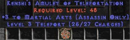 Assassin Amulet - 3 Martial Arts & Teleport - Europe Non-Ladder