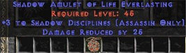 Assassin Amulet - 3 Shadow Disciplines & 25 PDR - East HC Ladder