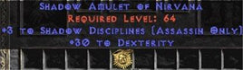 Assassin Amulet - 3 Shadow Disciplines & 30 Dex - Europe Ladder