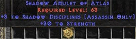 Assassin Amulet - 3 Shadow Disciplines & 30 Str - Europe Non-Ladder